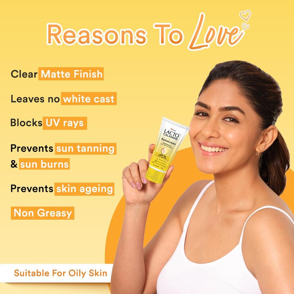 Lacto Calamine Sunscreen Kaolin Clay SPF 50 PA+++ 50g For Oily Skin Water Resistant Non-Greasy Matte Finish Daily Sun Protection