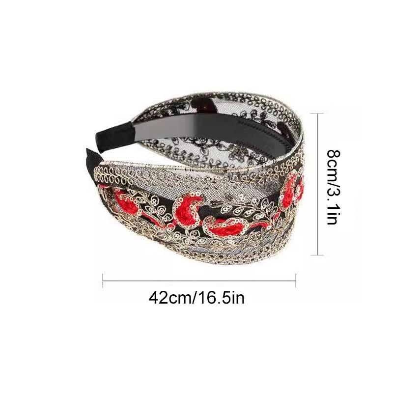 1PC Hollow Lace Flowers for Women Girls Sequins Bezel Headdress Wide Edge Fashion Headband Hair Hoop with Tooth