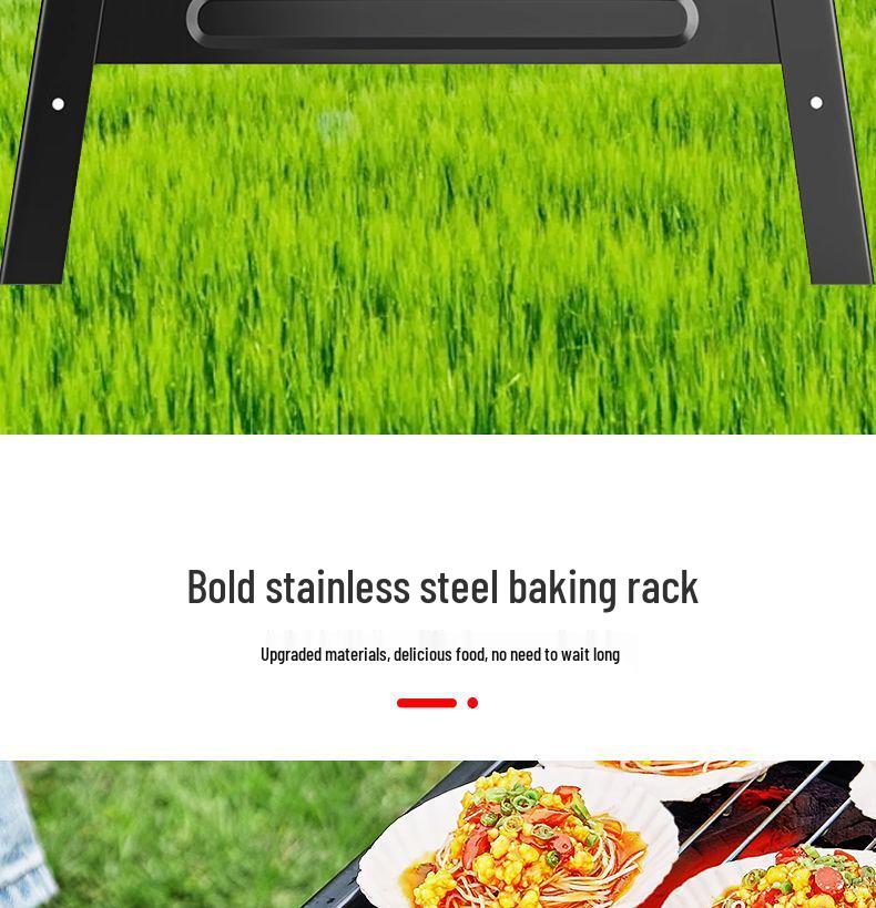 Portable Folding Charcoal Barbecue Grill with Skewers for Outdoor Cooking