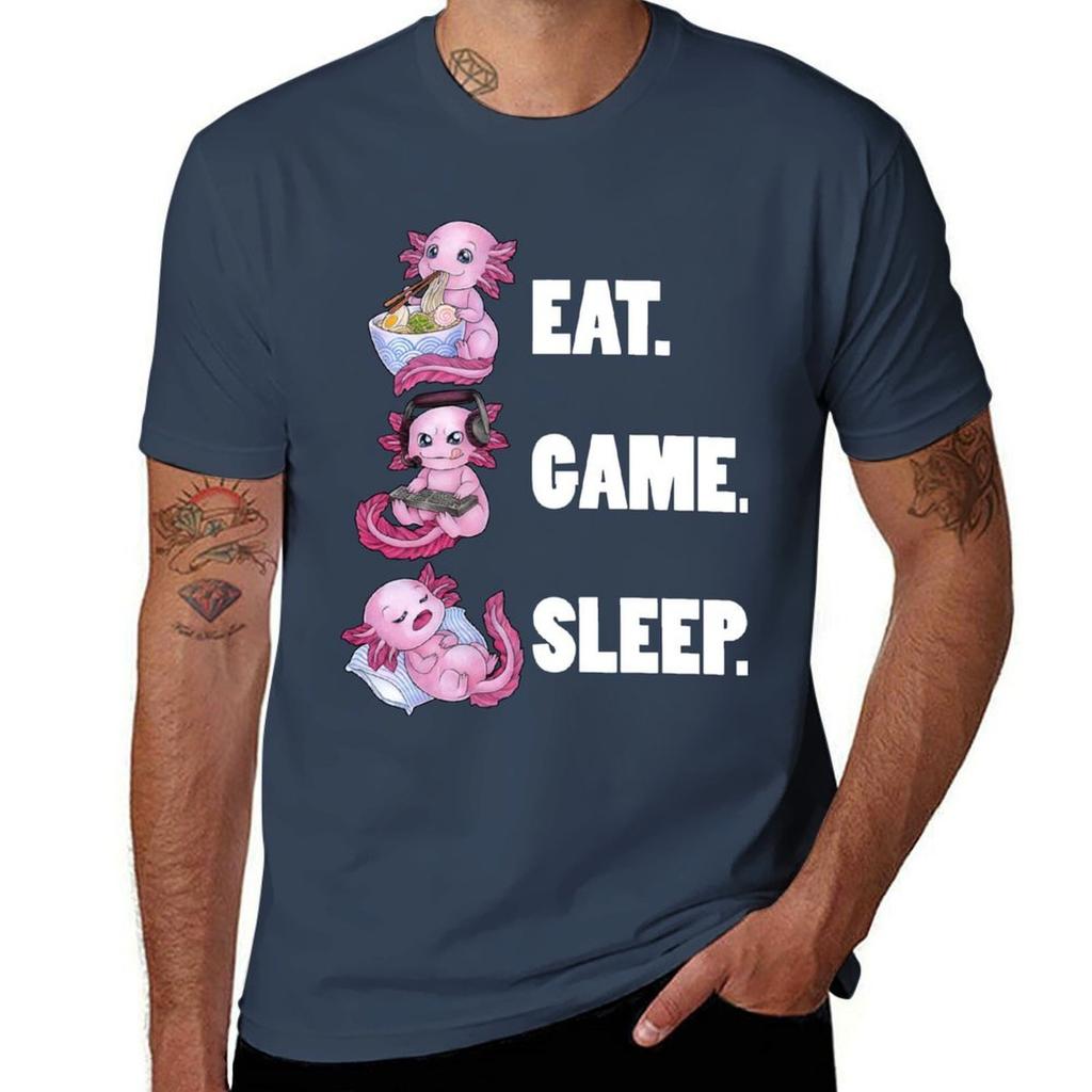 Eat Game Sleep Cute Axolotl Great Gift Idea Tshirt Sports Casual Breathable Tee Shirt