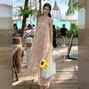 Seaside Vacation Beautiful Mesh Suspender Fake Two-piece Ink Printing Dress Streamer Temperament Loose Big Swing Dress