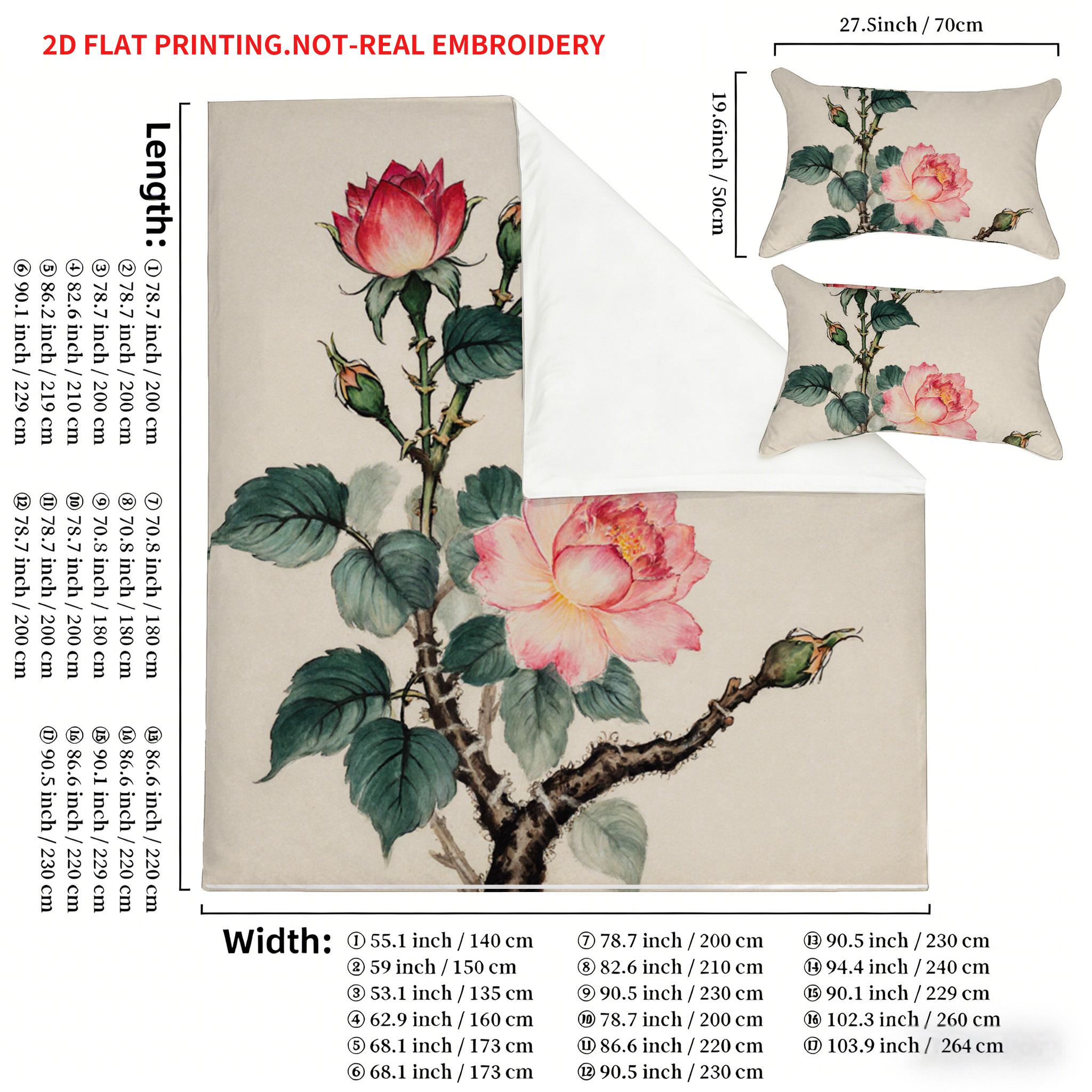 Pillowcase quilt cover three-piece set, elegant meticulous powder rose pattern, skin-friendly and breathable, machine washable 135x200cm