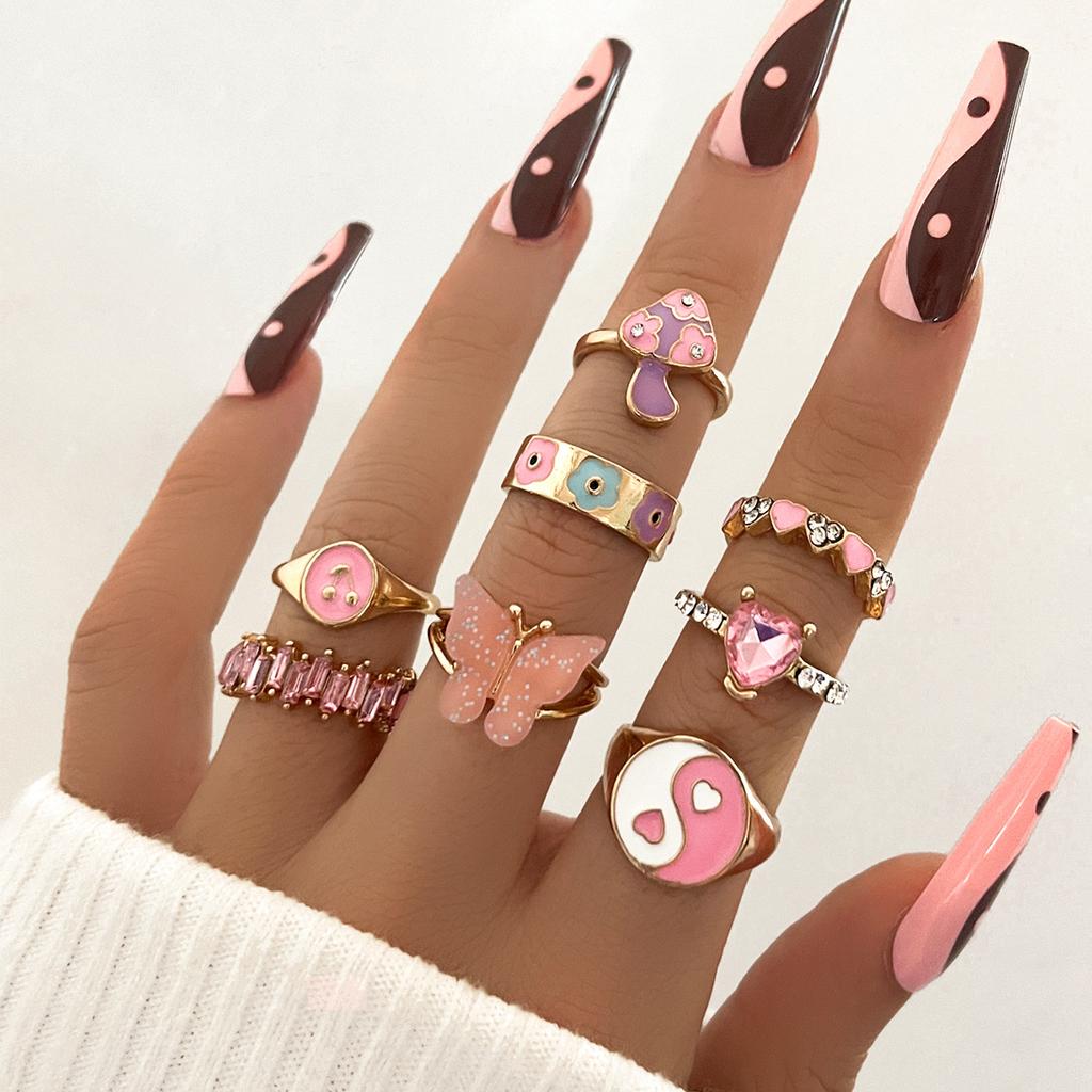 Bohemia Geometric Colorful Enamel Kunckle Ring Set For Women Butterfly Heart Sign Finger Ring Female Daily Jewelry