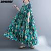 DIMANAF kobiety sukienka letnia Plus rozmiar plażowa sukienka lniana czeski nadruk kwiaty moda Lady Vestidos luźna długa sukienka na co dzień Oversize 9063