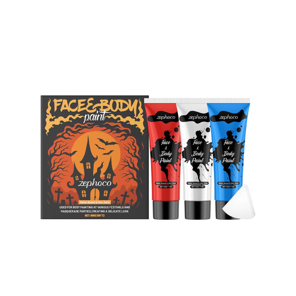 Zephoco Halloween Face Body Painting Kit Full Coverage Lightweight Foundation Water-soluble Non-Toxic Safe Festival Makeup Accessories Set
