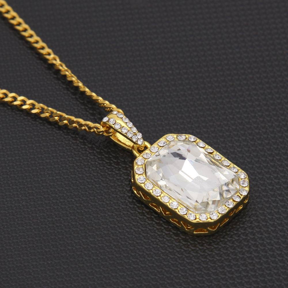 Mini diamond-set gemstone pendant, tide brand necklace, male ruffian handsome versatile alloy necklace jewelry.