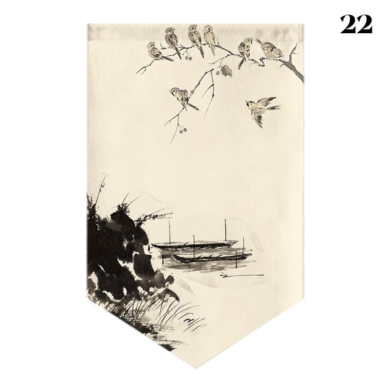 Chinese Landscape Painting Short Curtain Restaurant Cafe Decor Noren Home Window Decor Hanging Half Curtain Kitchen Partition