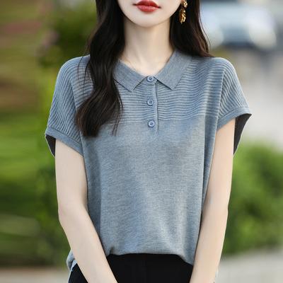 Il nuovo maglione estivo a maniche corte in maglia è ampio, snellente e versatile. Il top in seta ghiaccio sottile è facile da abbinare
