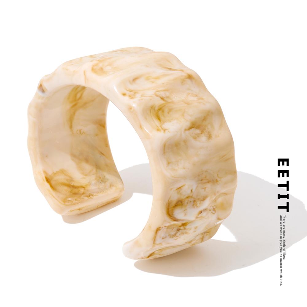 Eetit 55mm Beige Resin Acrylic Wide Cuff Statement Bracelet Bangle for Women Waterproof Trendy Fashion Jewelry Wholesale Gift