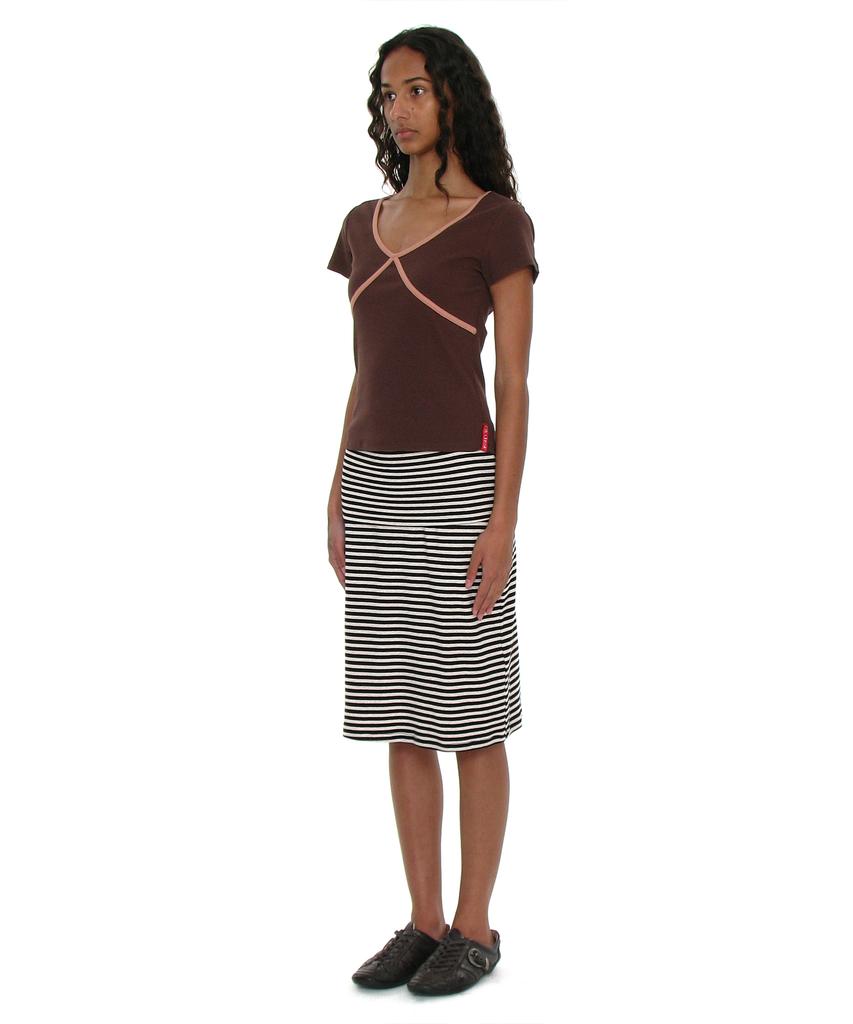 PARTIMENTO WOMEN Pwc Contrast Binding V-Neck Top_Brown