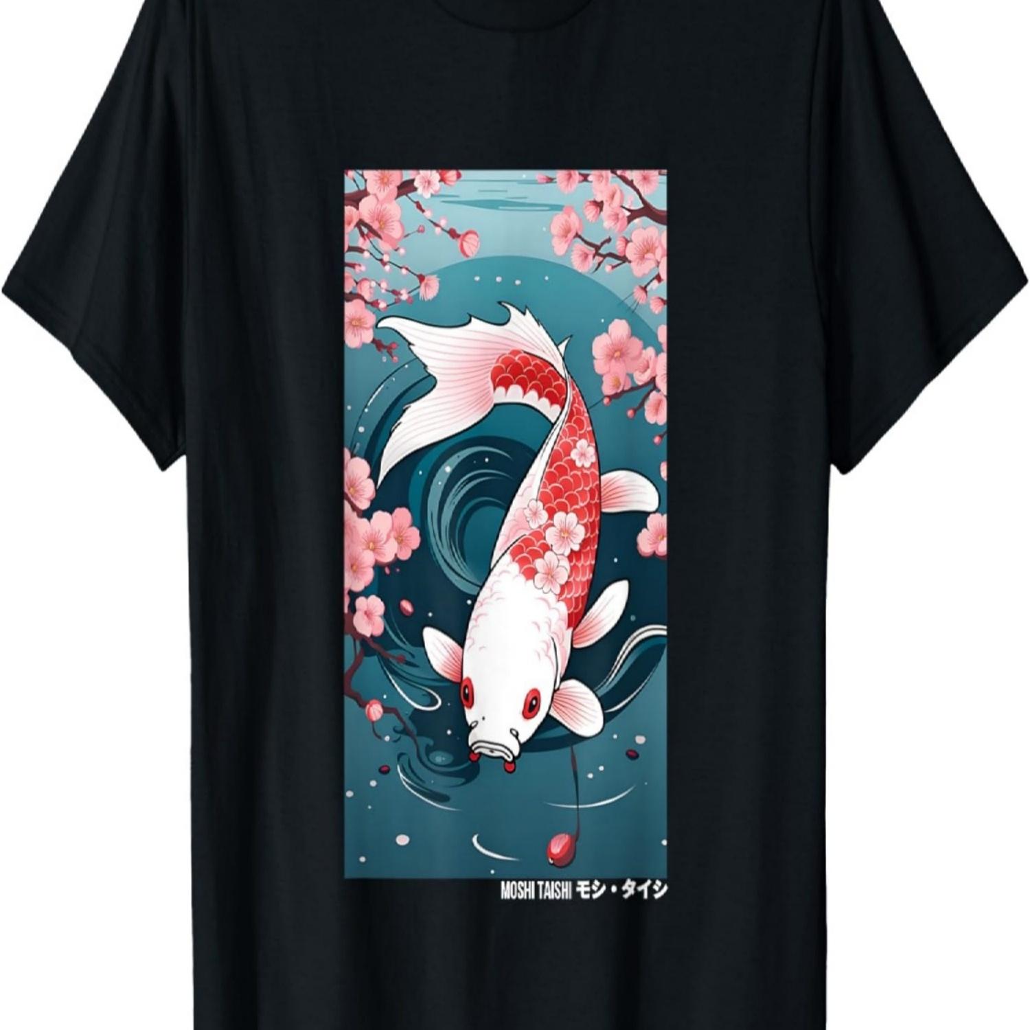 Koi Carp Fish Nishikigoi Aesthetic Cherry Blossom T-Shirt(2) S чёрный