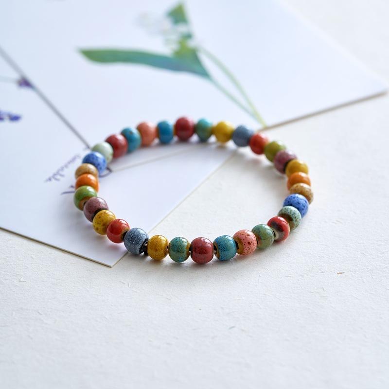 Handmade Colorful Star Ceramic Beaded Bracelet Stretch Boho Jewelry Playful Elastic Wristband For Women as the picture