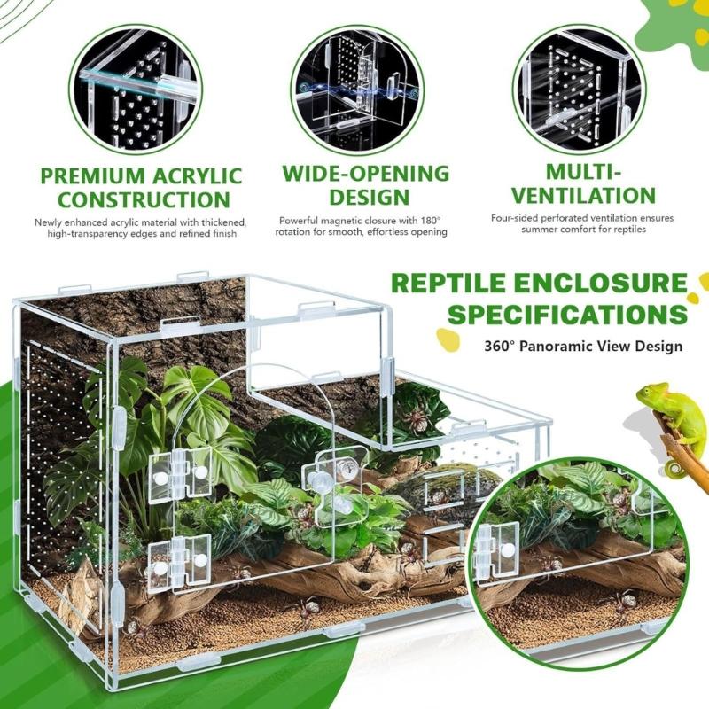 Reptilien Terrarium für Springspinnen Schlange Mit Klarem Beobachtungsdesign Und Sicheren Befestigungen Für Amphibien Lebensräume Box