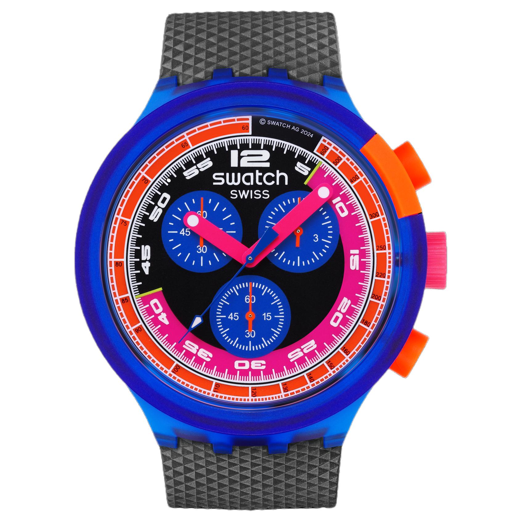 

SWATCH NEON Quartz Movement 30m Water Resistance Unisex Watch 47mm Black Dial SB06N102 Black Dial