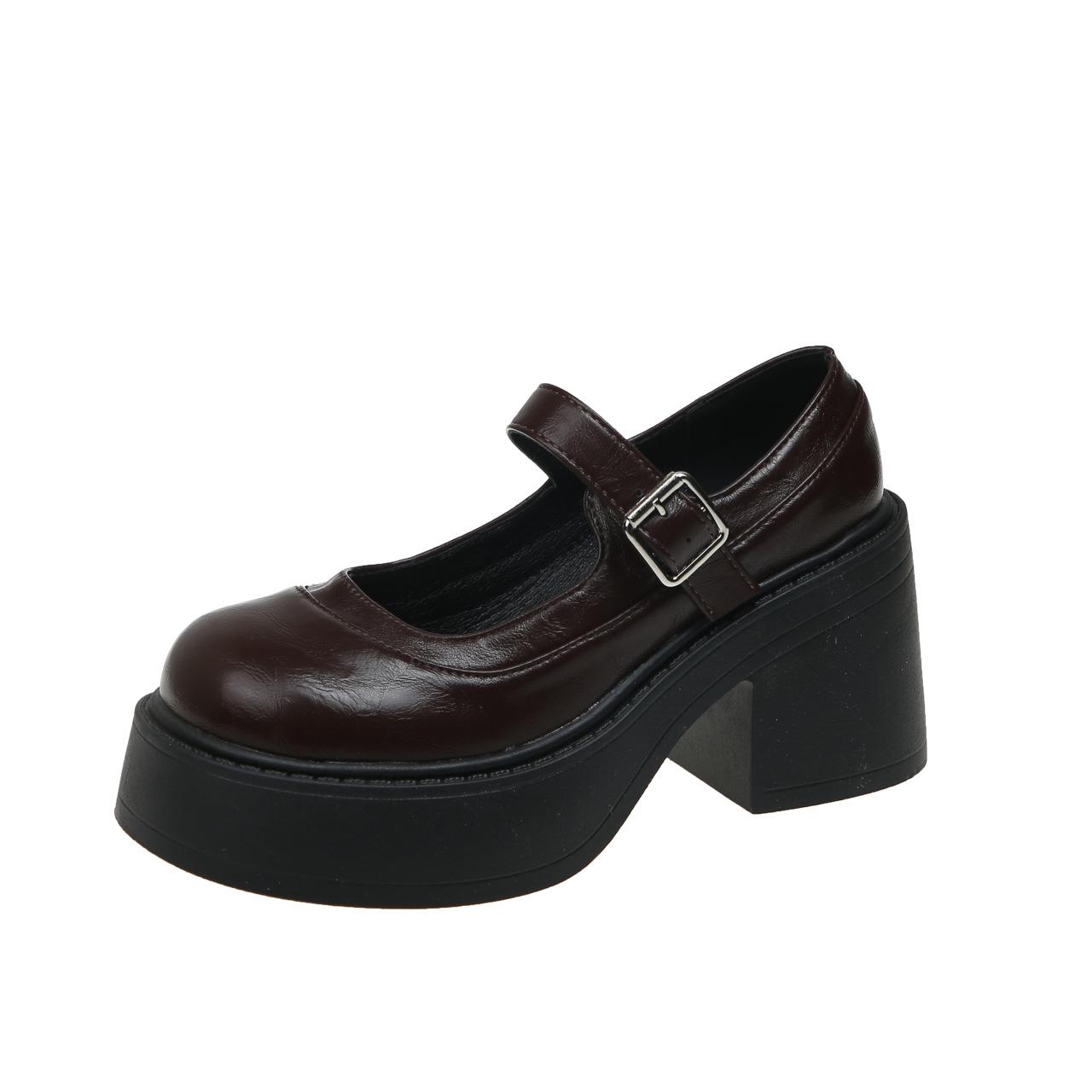 

Женские туфли-лодочки в британском стиле с коротким носком в стиле ретро с толстой подошвой в стиле Мэри Джейн на высоком толстом каблуке 7 см, повседневные туфли-лодочки с круглым носком Tacones 35 коричневый