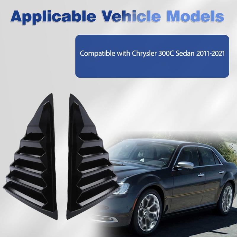 Pair Gloss Black Rear Side Window Trim Spoiler for Chrysler 300C Sedan 2011- Window Shutter Cover Louver Air Vent