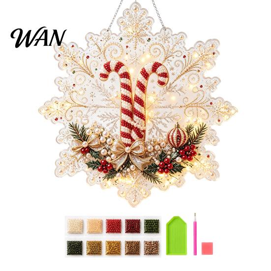 Decorative Gemstone Ornament Sets Christmas Faux Pearl Painting Suncatcher Art Kit, Acrylic Snowflake Shape Board Making Kits with Lace Edge,