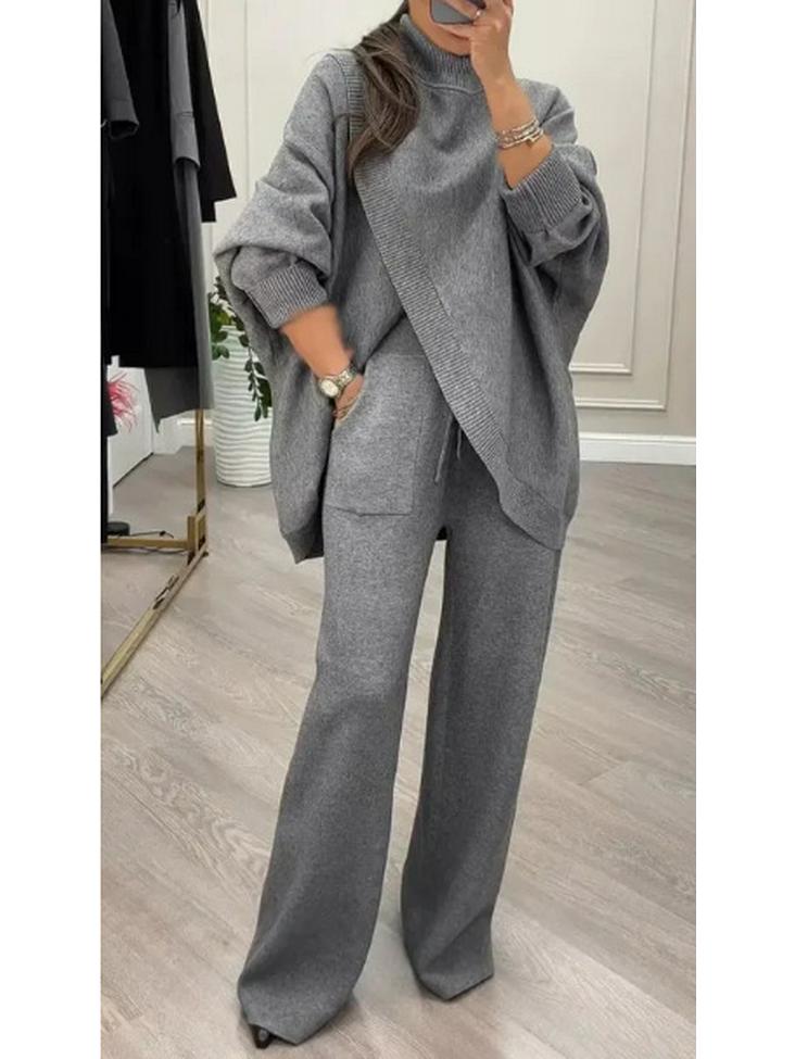 

Autumn 2025 Women s Solid Color V-Neck Single-Breasted Slim-Fit Knitwear Two-Piece Set M серый