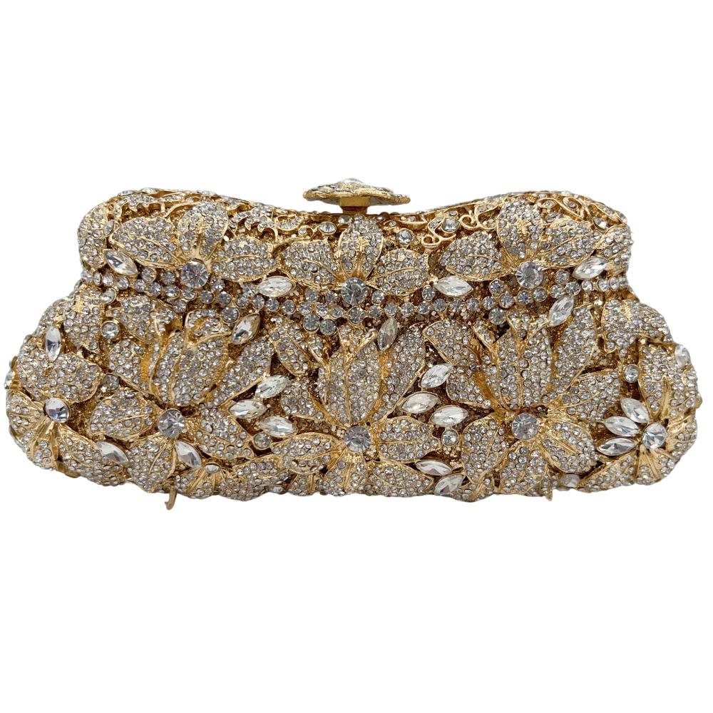 Crystal-Inlaid Rhinestone Evening Clutch with Hollow Carved Design