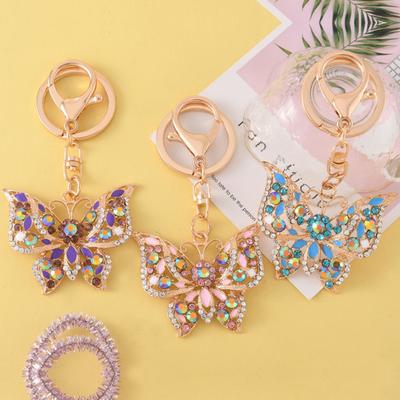 Rhinestone Butterfly Keychain Sparkly Butterfly Charm with Keyring Elegant Enamel Butterfly Keychain Gift for Women Girls