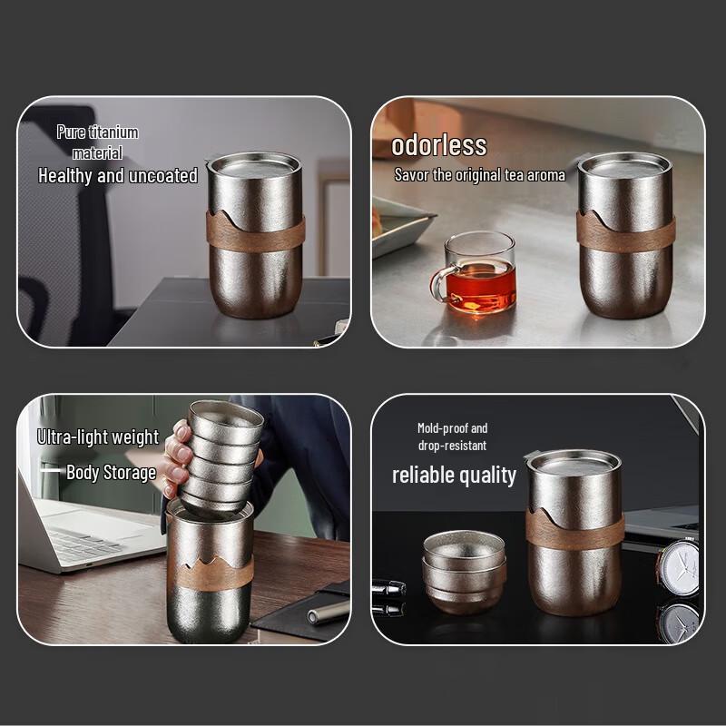 KASITES Pure Titanium Portable Travel Tea Set (1 Pot, 4 Cups)