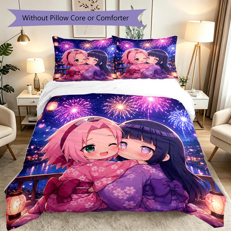 Game Role Naruto Duvet Cover Set - 3pcs Polyester Bedding Set with Digital Print, All-Season Cozy Bedroom Accessory