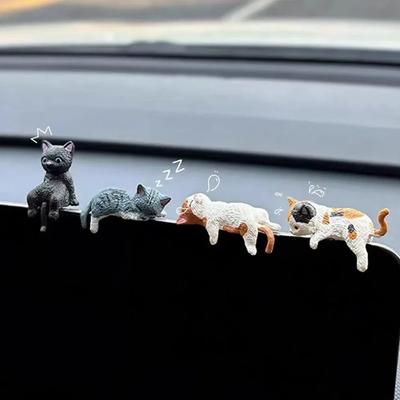 1Pc Cute Cartoon Cat Ornament Car Center Console Navigator Screen Sleeping Cat Decoration For Display Lying Cat Animal Sculpture