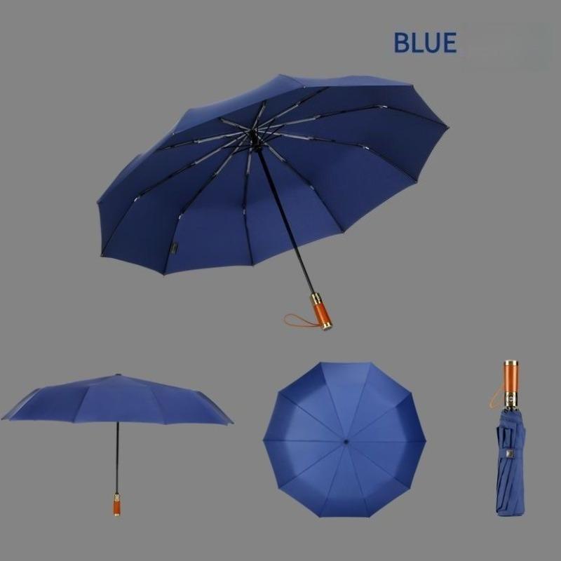 High-end Solid Wood Short Handle Umbrella Fully Automatic Reinforced Windproof Rainproof Enlarge Business Advertising Umbrella