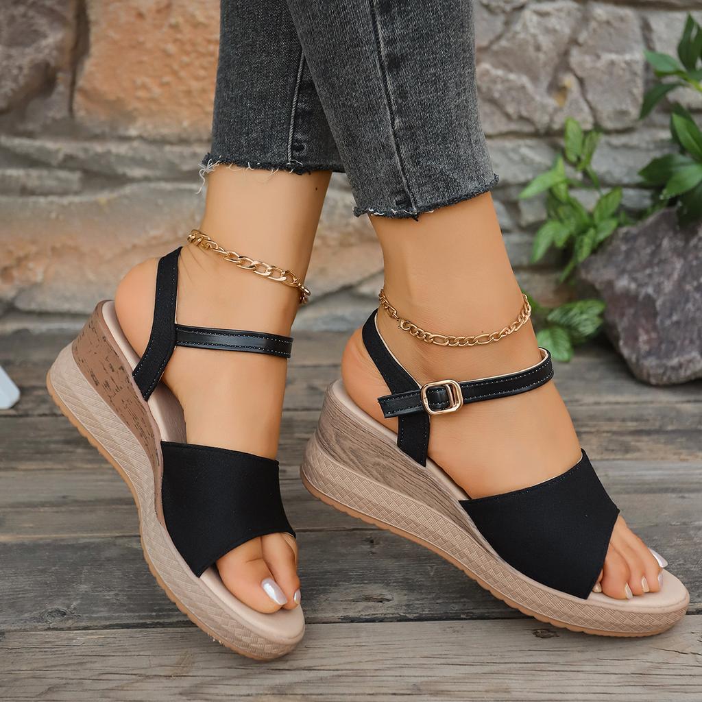 French retro style simple female Roman comfortable platform round head casual wedge sandals single shoes