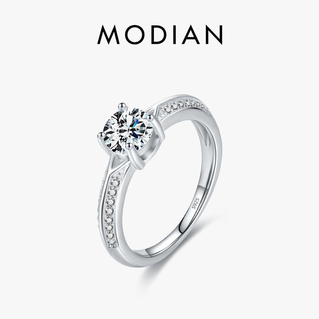 MODIAN 925 Sterling Silver Classic Dazzling Round 1CT Zirconia Wedding Ring For Women Engagement Platinum Plated Fine Jewelry