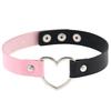Eco-friendly PU Leather Japanese Harajuku Hip-hop Heart-shaped Peach Heart Love Two-color Splicing Neck Strap Collarbone Collar Punk Necklace