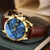 Men's Gold Wristwatch with Leather Strap, Stylish, Business-friendly, Waterproof, Quartz Movement, Analog Display, Arabic Numerals, Simple Gold Dial,