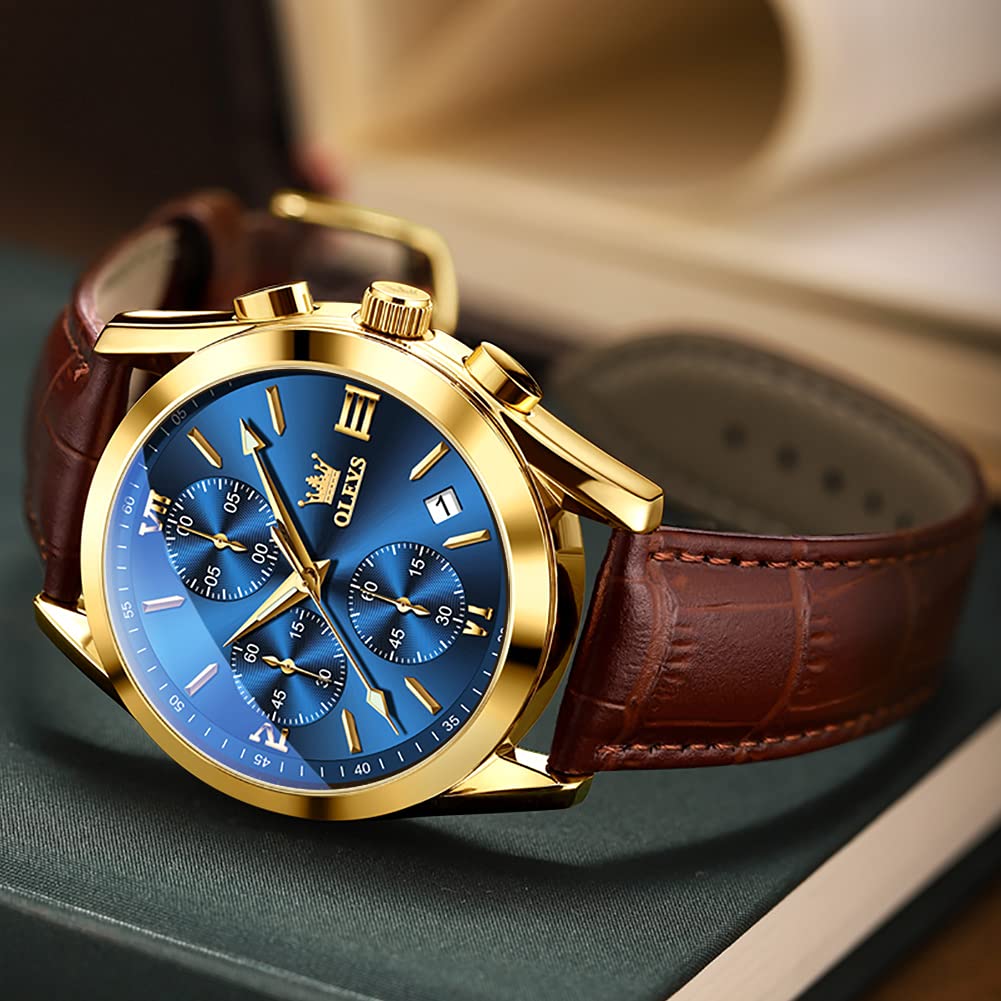 Men's Gold Wristwatch with Leather Strap, Stylish, Business-friendly, Waterproof, Quartz Movement, Analog Display, Arabic Numerals, Simple Gold Dial,