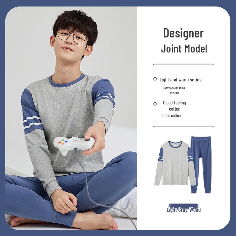 

Чоловічий теплий комплект термобілизни з чистої бавовни - Розмір для старшокласника, Тонка вовняна сорочка та штани для осені XL