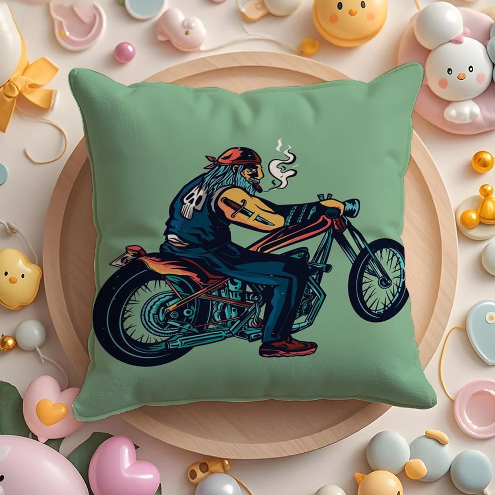 Cartoon Motorcycle Pillow Case Soft Plush Fabric Double-Sided Printed Cushion Cover Warm Winter Sofa Pillow Case
