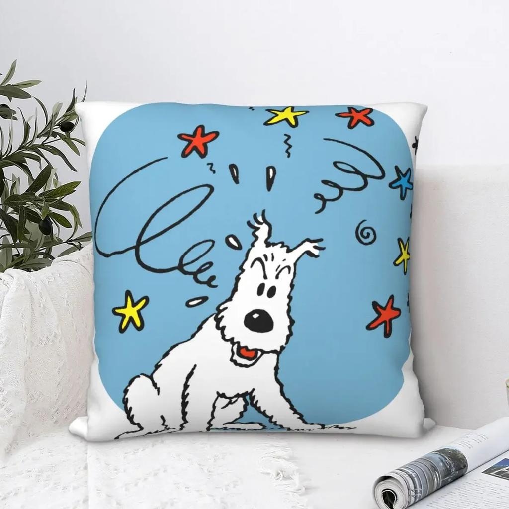 Snowy Polyester Cushion Cover Adventures of TinT Fantasy Comics Bedroom Chair Decorative Kawaii Home Decor