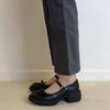 Sheepskin~ Retro Leather Bow Thick-soled Black Mary Jane Single Shoes Women's Word with Commuting Light Mouth Small Leather Shoes