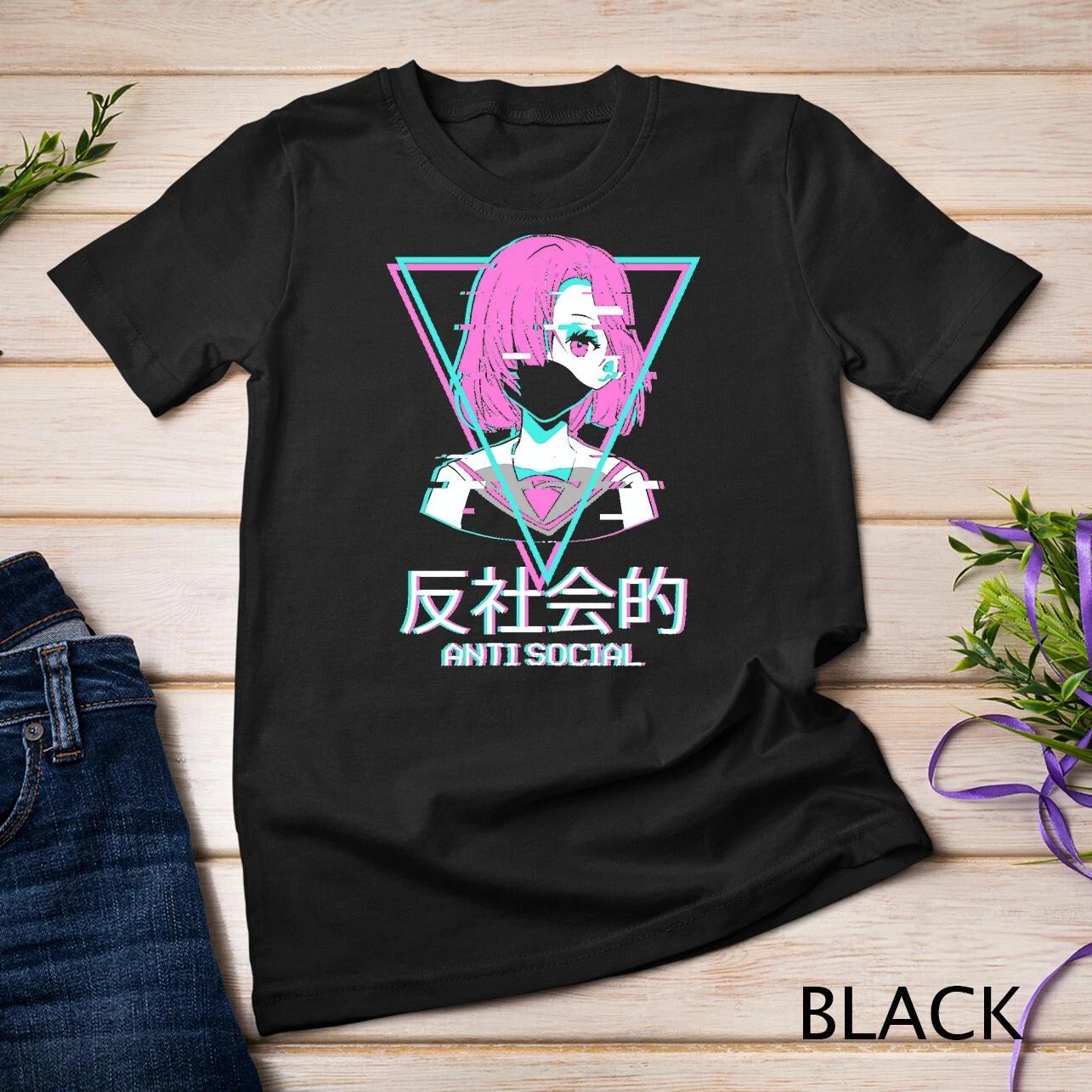 Antisocial Vaporwave Anime Girl Japanese Aesthetic T-Shirt Unisex T-shirt 3XL