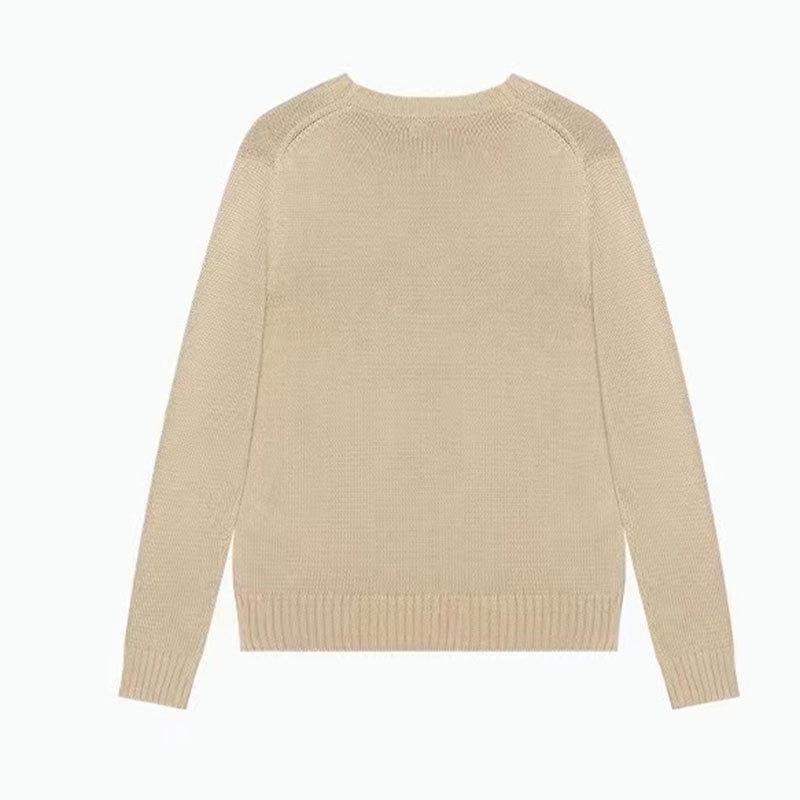 Unisex vlněný vyšívaný svetr se vzorem medvěda - Ležérní kulatý výstřih, Dlouhý rukáv