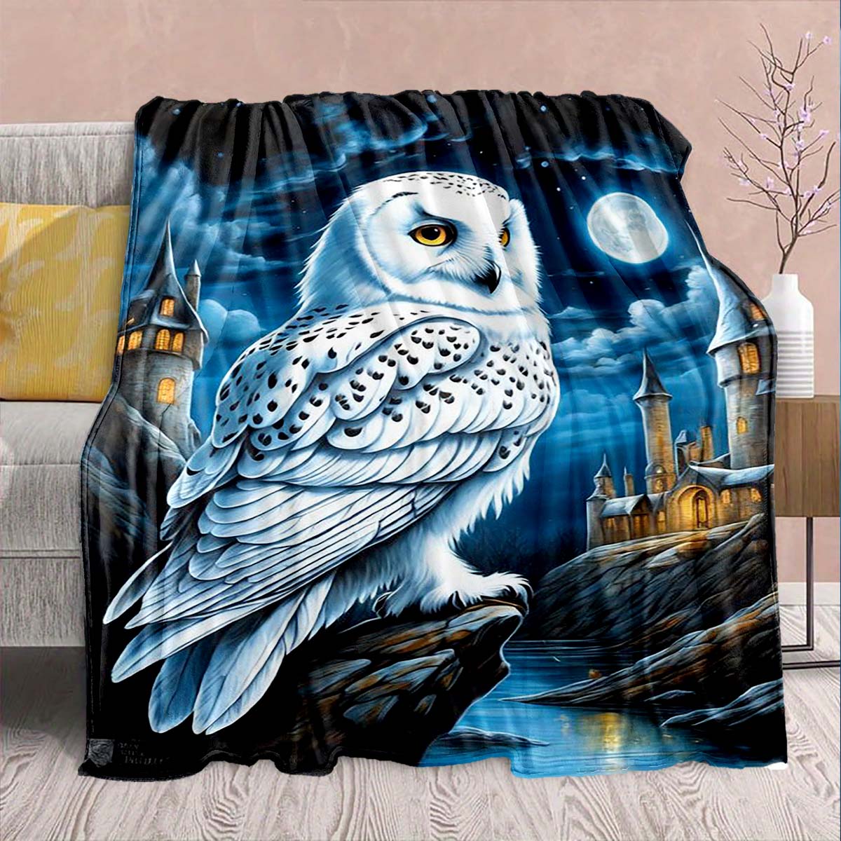 

Magic Owl Flannel Blanket - Soft Warm Perfect for Sofa, Bedding Camping Travel Office Home Decor 75x90cm