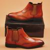 Brittisk Stil Herr Höga Läder Casual Skor Spetsiga Tår Tjocka Sulor Ankelstövlar Retro Brun Herr Business Arbetskläder Skor