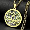 Yoga Lotusblume Imitation Abalone-Schale Edelstahl Anhänger Halskette Damen Herren Spirituelles Buddhistisches Symbol Kette Schmuck