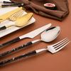 24 ks Příborů s dřevěnou rukojetí Domácí kuchyňská sada nádobí Nůž Vidlička Lžíce Čajová lžička Imitace mramoru Zrcadlová nerezová ocel Služba pro 6 osob