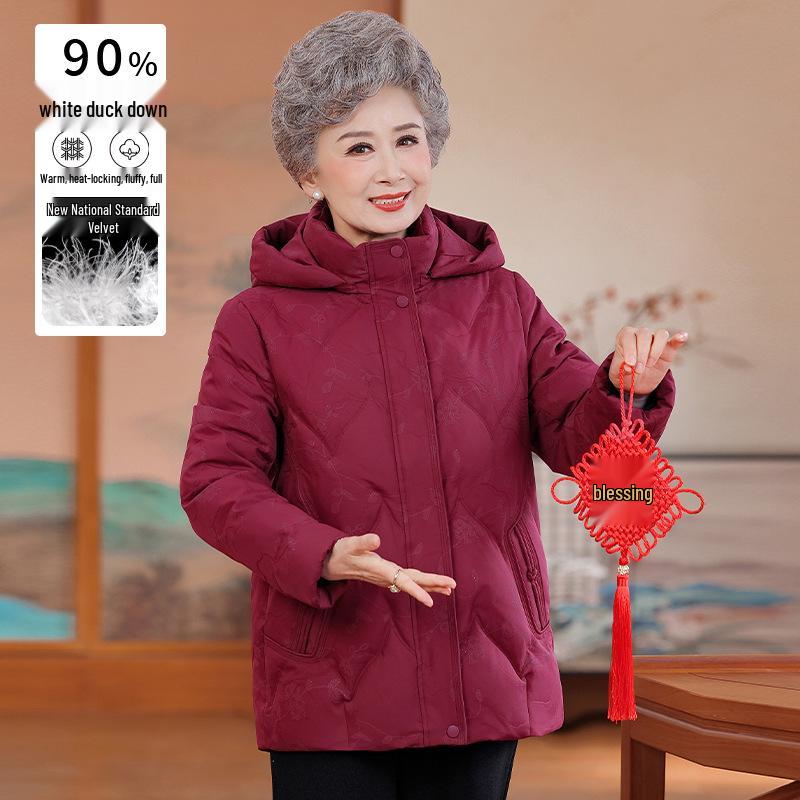 New Style Winter Red Cotton Jacket for Mom: Thickened Chinese-Style Coat for Middle-Aged & Elderly - Perfect for Weddings & Banquets.