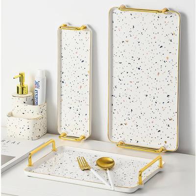 Ceramic Pallet Nordic Rectangular Tray with Phnom Penh Handle Terrazzo Pattern Tea Plate Sundries Storage Decorative Tray