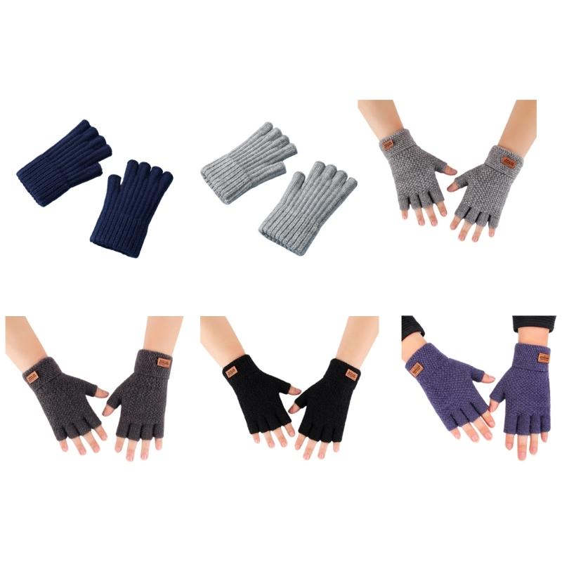 Thick Knitted Fingerless Gloves For Men Cold Weather Cycling Outdoor Activity Warm Thermals Protection