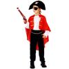 Classic Caribbean Pirate Costume For Kids With Vibrant Red Cloak And Soft Polyester Fabric
