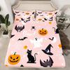 Gothic Spooky Bedding Set Pumpkin Lantern Cute Halloween Bed Sheets for Kids Boys Teens,Ghost Spiderwebs Fitted Sheet Black Cat Cobwebs Bats