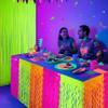 Mega-L Glow in The Dark Party Supplies, 2 Pack Neon Party Decorations Fluorescent Macaron Orange, Yellow and Fuchsia Wavy Metallic Tel Foil Fringe