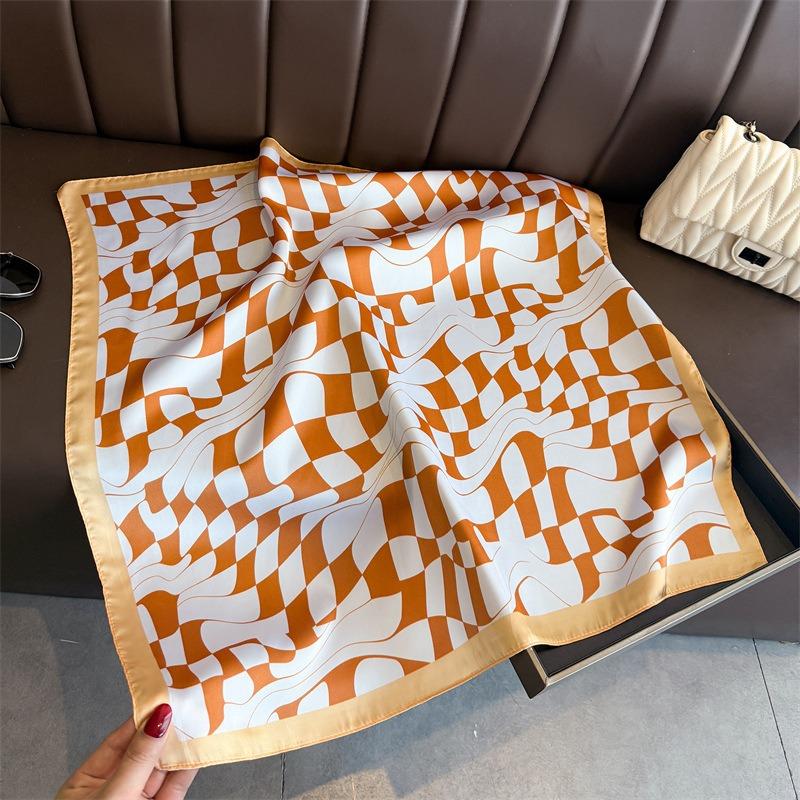 Women S Wave Checkerboard Printed Square Scarf For Sun Protection